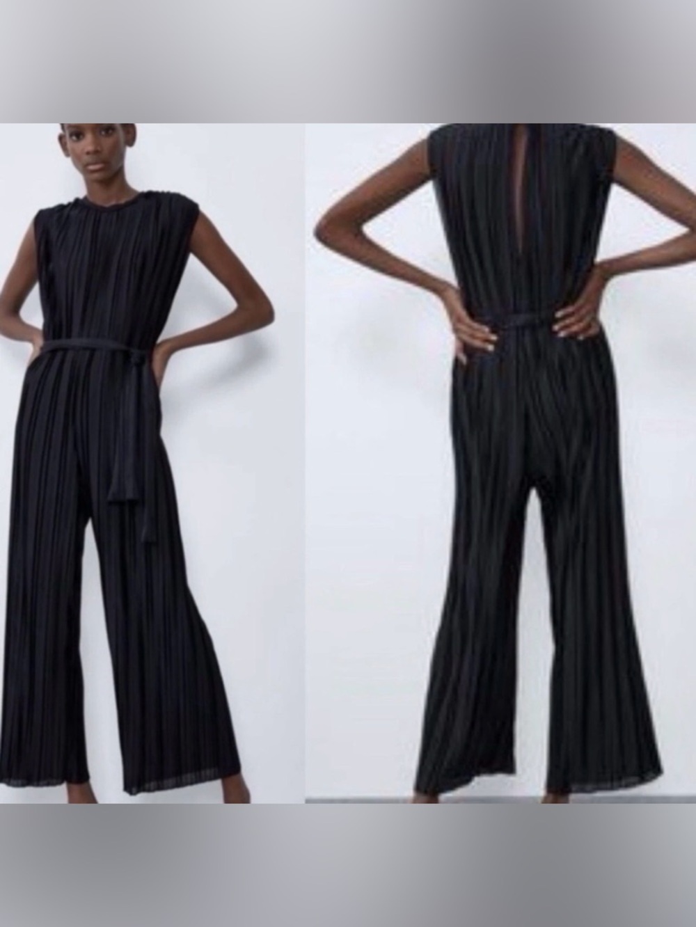 Zara Black Pleated Jumpsuit with Tie Belt - Women - Picture 2 of 4